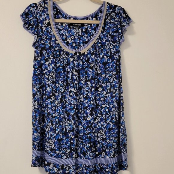 ❣️HP❣️Ellen Tracy black/blue print flutter sleeve soft chemise sleepwear sz: M - Picture 3 of 7